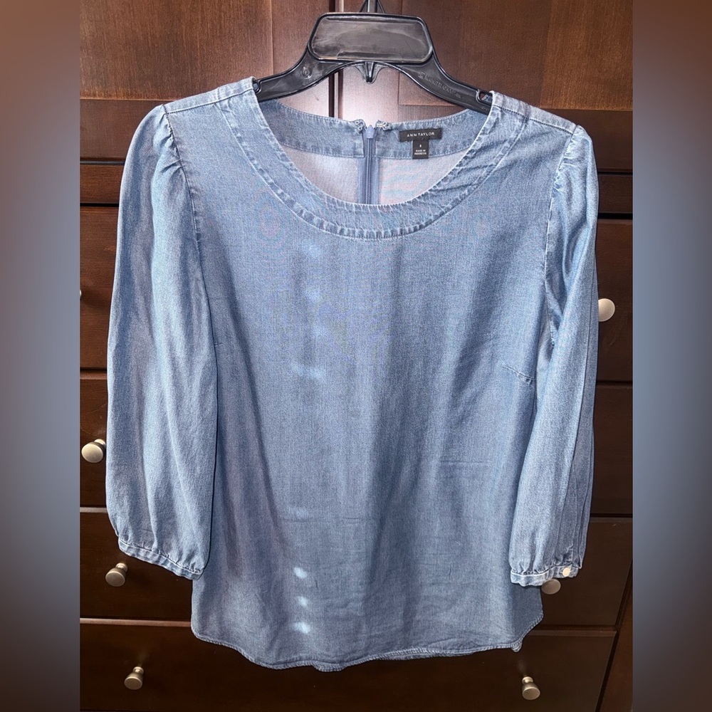 Ann Taylor Light Blue Chambray Blouse